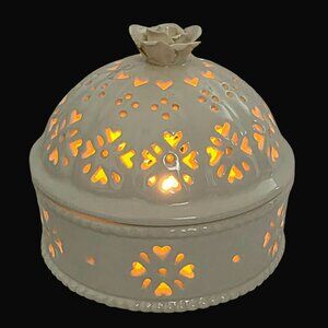 VTG Hartley Greens Potpourri Dome Dish Leeds Pottery Creamware Heart Rose Topper